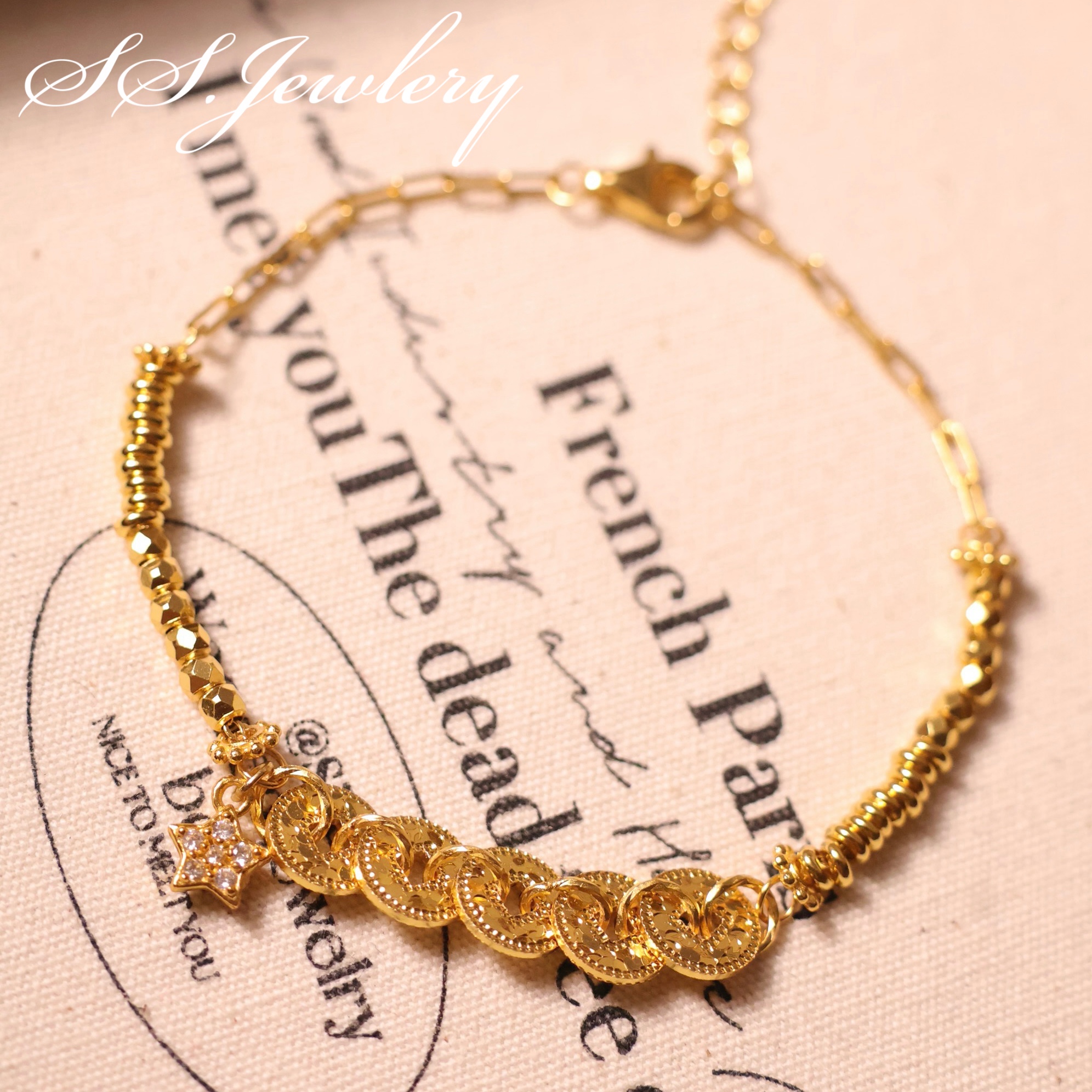 SSJEWELRY轻奢珠宝S925银碎冰冰五帝钱币手链女新中式招财手链