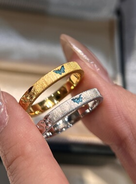 SSJEWELRY轻奢珠宝S925银蓝色蝴蝶戒指女拉丝简约女戒个性指环