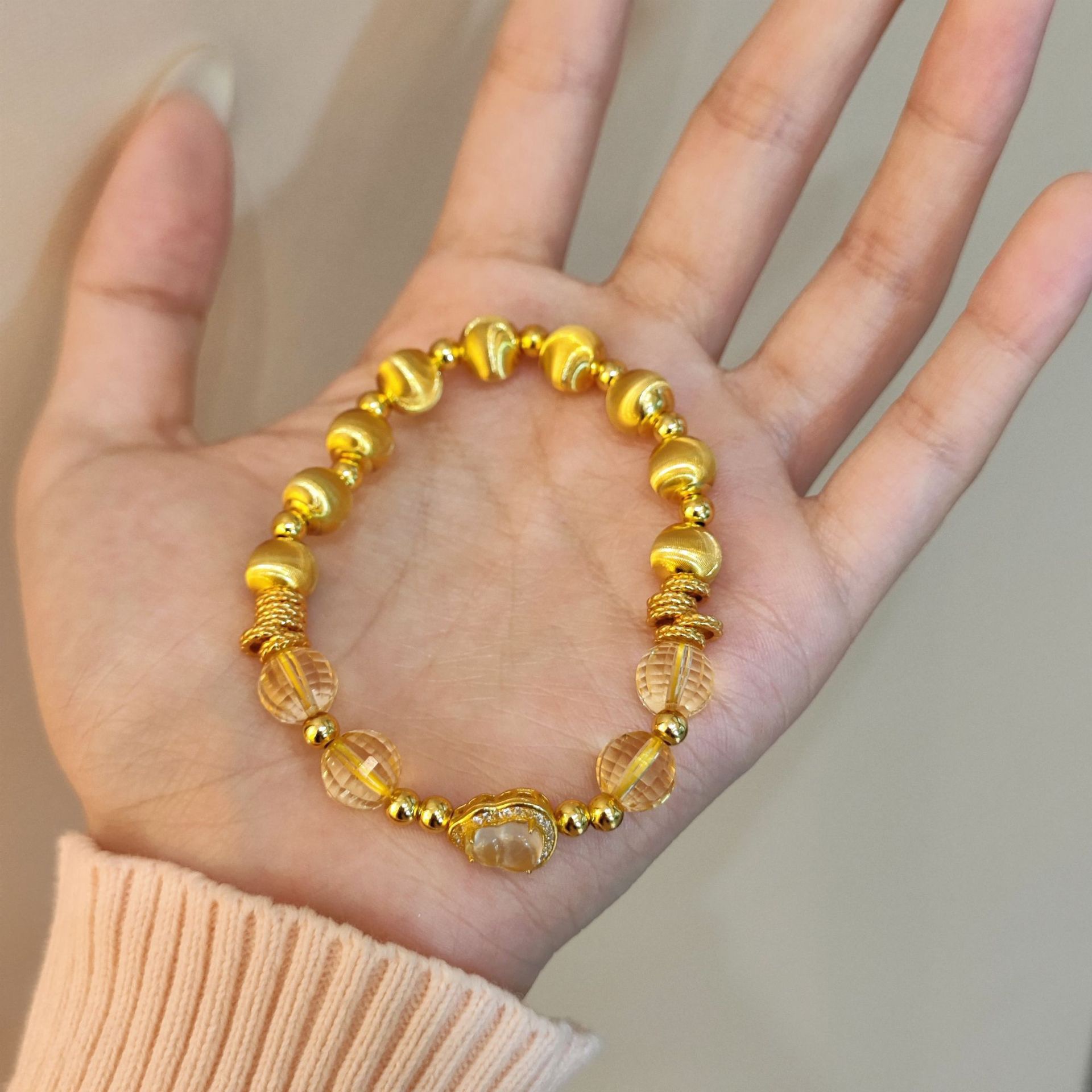 SSJEWELRY轻奢珠宝S925银镀金爆闪猫眼珠黄水晶手串玉髓葫芦手串