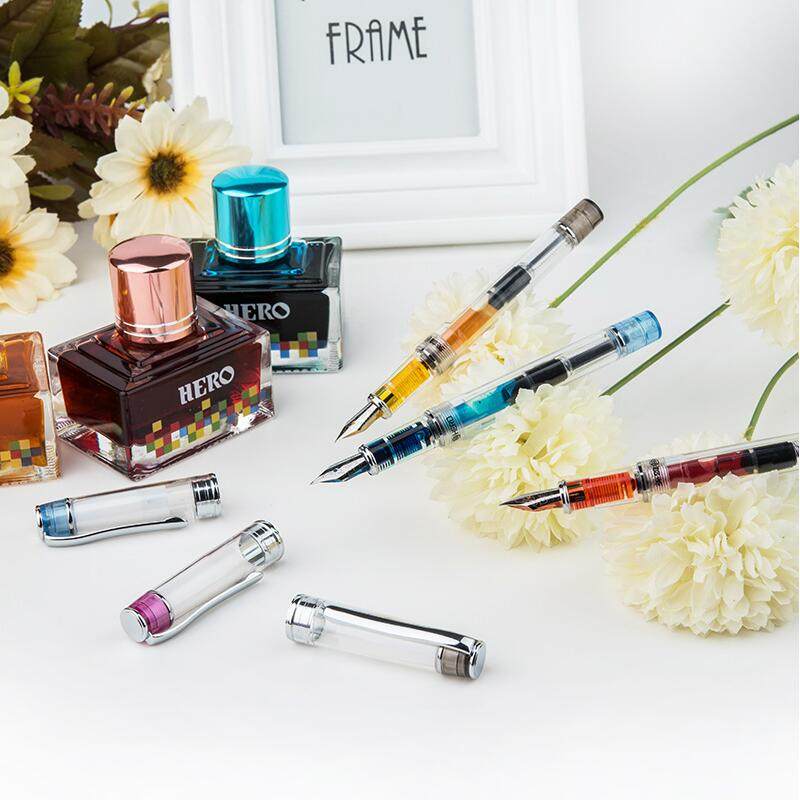 HERO英雄钢笔709官方正品彩色透明钢笔学生办公书写练字用墨水钢笔官方专卖店送礼高档礼盒