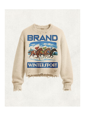 Basic annals毛衣外套短宽上衣针织衫boxyfit圆领印花破洞做旧