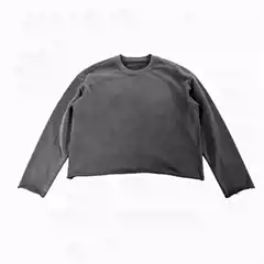 Basic Annals American-Style Terry Distressed Washed Frayed Hem Sweatshirt Boxy Base Layer Short Wide Top Long-Sleeve T-Shirt