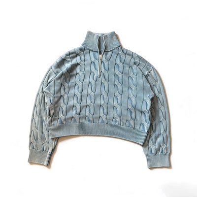 Basicannals麻花纹立领半拉链针织衫水洗老钱短款上衣复古做旧