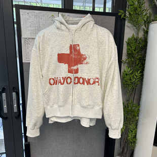 Basicannals美式 复古做旧卫衣外套短宽boxyfit拉链上衣连帽泽西风