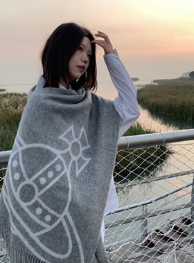 土星围巾秋冬季双面新款羊绒围脖保暖仿羊绒流苏高级百搭披肩