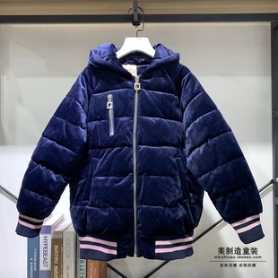 米可贝拉天地女童中大童装冬季丝绒连帽夹克薄款棉衣外套棉服