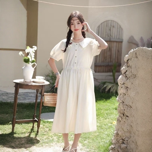 米可贝拉天地夏装新款女生大童青少年棉布花边淑女短袖连衣裙长裙