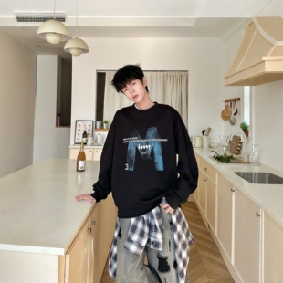 春季新款圆领卫衣休闲潮牌初中高中生快乐印象男女生大童青少年装