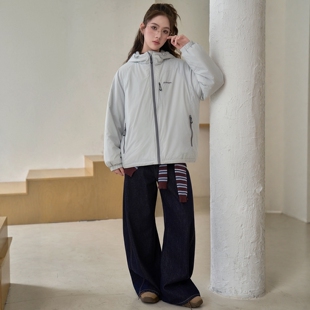 宽松休闲连帽棉衣棉服棉外套简约韩版艾米可多女生大童青少年女装