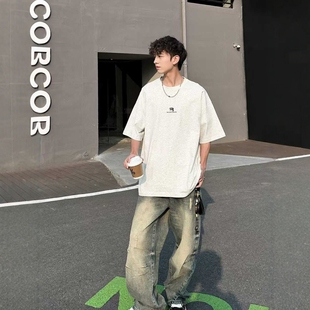 夏季新款乔迪丹娜初中高中男生青少年宽松休闲针织圆领短袖T恤衫