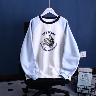 春秋季初中高中生女生大童青少年女装宽松休闲针织绣花帽衫卫衣