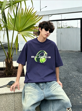 快乐印象夏季新款短袖圆领耳机T恤衫针织中袖男大童青少年潮男装