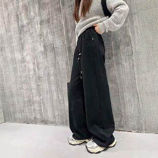 中大童女童青少年装冬季新款休闲一体加绒卡其布长裤阔腿裤直筒裤