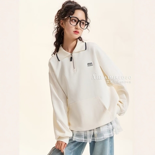 艾米可多春秋装中大童女童青少年针织拉链方领T恤衫POOL衫卫衣