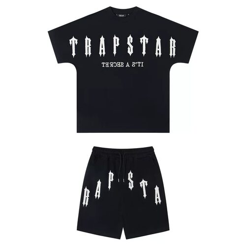 Trapstar 潮牌高街夏季运动男女撞色字母刺绣宽松短裤短袖T恤套装