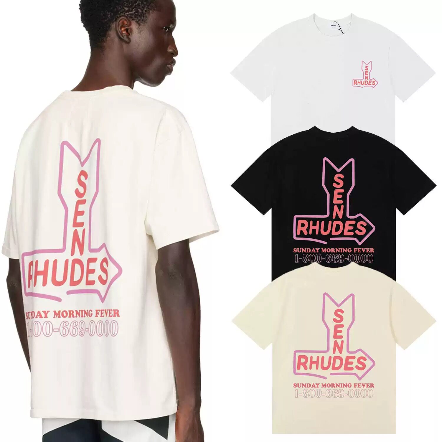 RHUDE 小众美式粉色箭头中性印花短袖男女情侣T恤上衣TEE潮牌字母