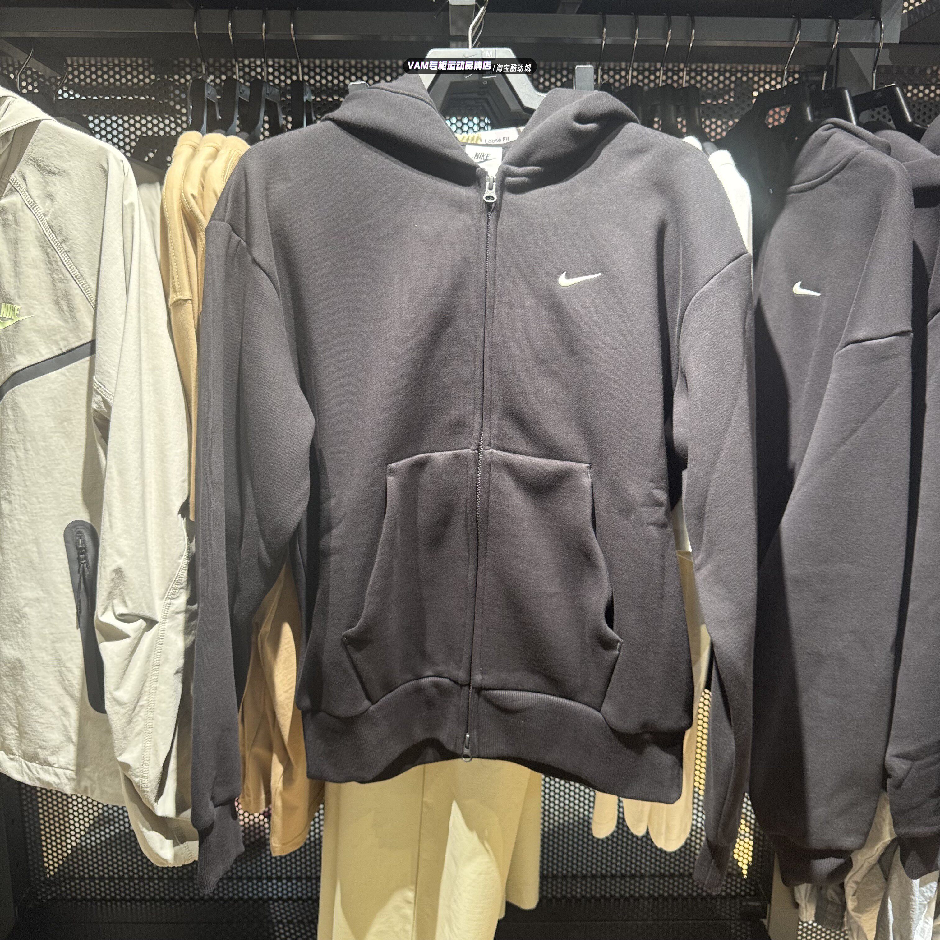 NIKE耐克男子冬季新款夹克加绒全长拉链开襟连帽衫外套IX1929-001