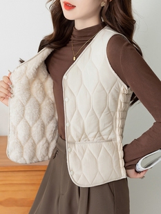v领坎肩百搭内胆 显瘦背心短款 秋冬新款 加绒保暖羽绒棉马甲女修身