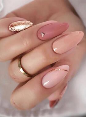 24pcs full cover graident white bear false nails with almond