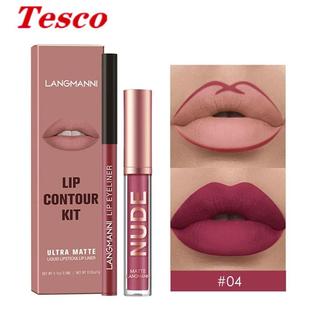 Langmanni Matte Lips Pen 2pcs Lipstick Lipliner Set Makeup