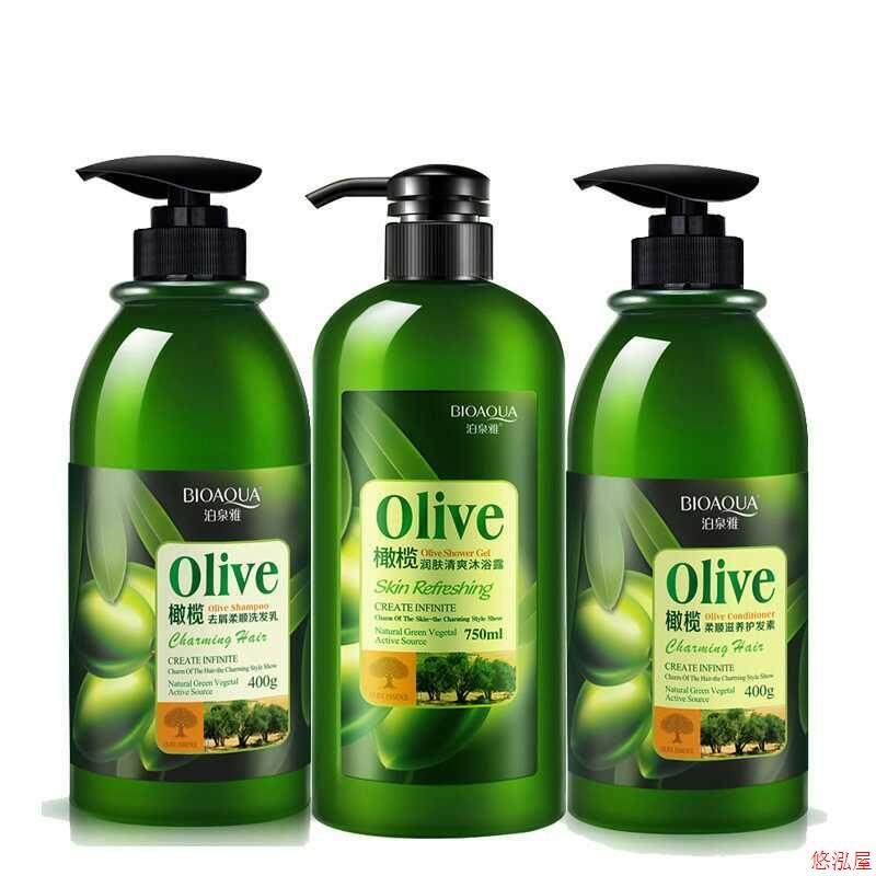 3PCS Olive Oil Hair Shampoo+Conditioner+Body Wash Shower Gel