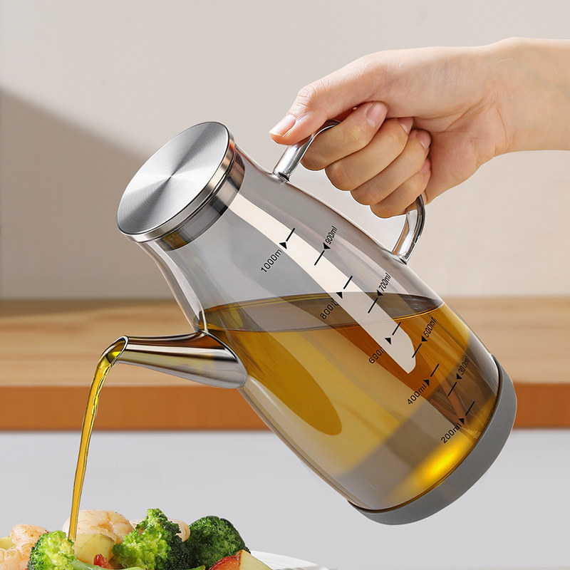 避光玻璃油壶厨房家用不挂油食品级防漏可视带刻度大容量油罐油瓶