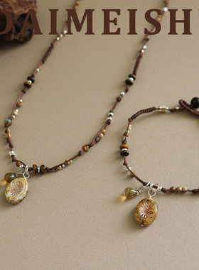 新款时尚复古民族风轻奢精致捷克珠玛瑙项链手链套装