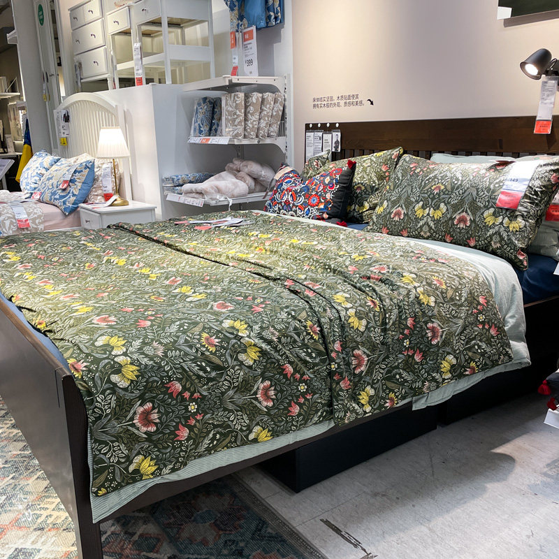 IKEA宜家 被套枕套 雪度诺特深绿色花卉图案莱赛尔面料柔软