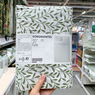 IKEA宜家 索尔曼提尔单人床上用品被套枕套 绿色植物图案简约柔软