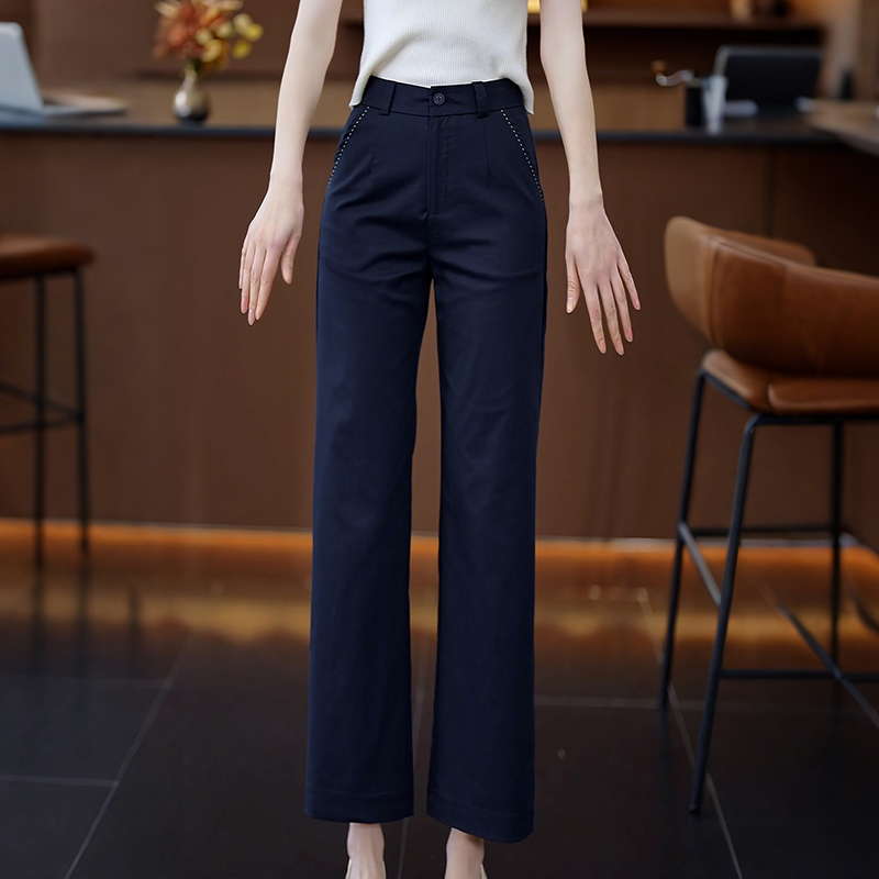 夏季薄款高腰九分直筒阔腿裤女士