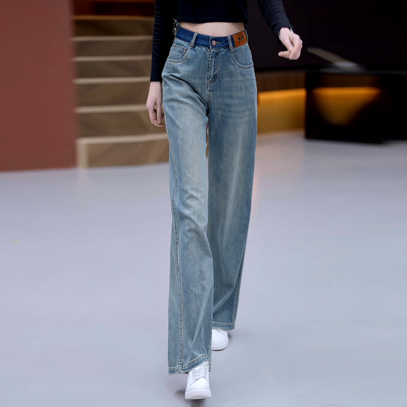 复古时尚窄版牛仔直筒裤女长裤子