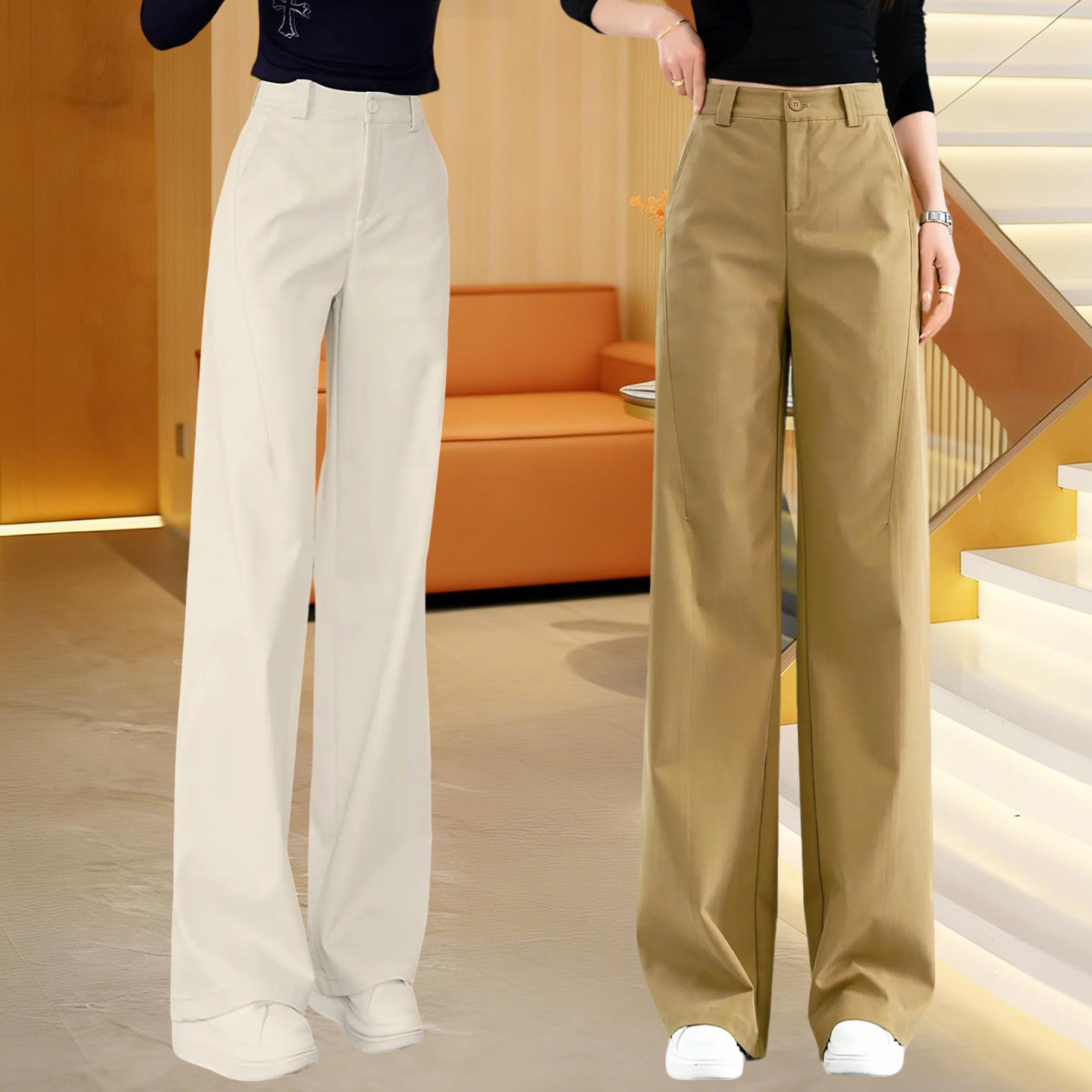 藏青色高腰直筒西装裤女2026年夏季简约时尚休闲裤通勤百搭阔腿裤