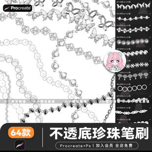 procreate笔刷立体珍珠不透底珠串首饰项链金属链条珠子笔刷素材