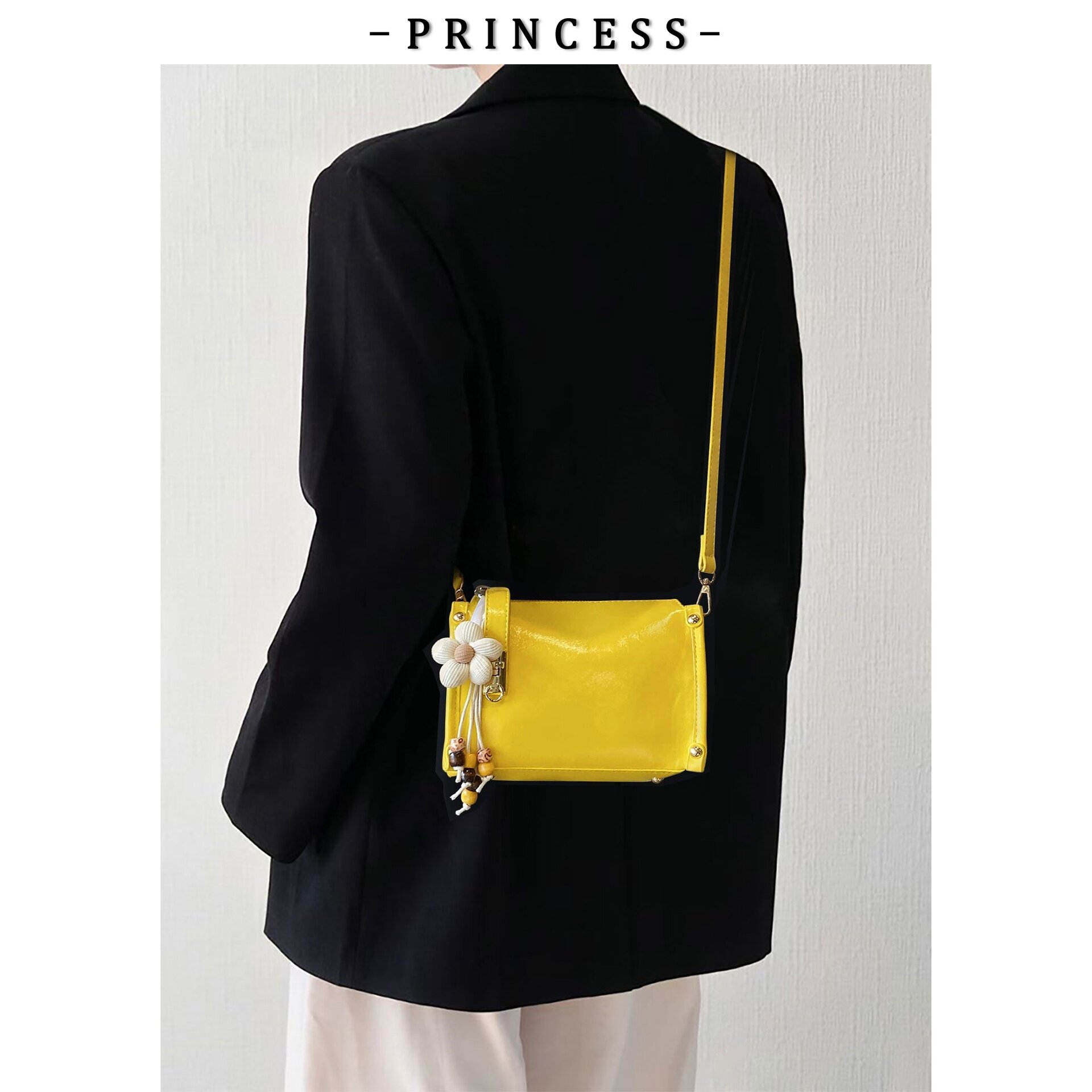 黄色油蜡皮包包女士2026新款高级感轻奢小众手提小方包单肩斜挎包