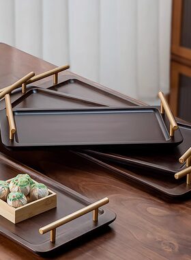 木质长方形家用甜品盘竹木胡桃色