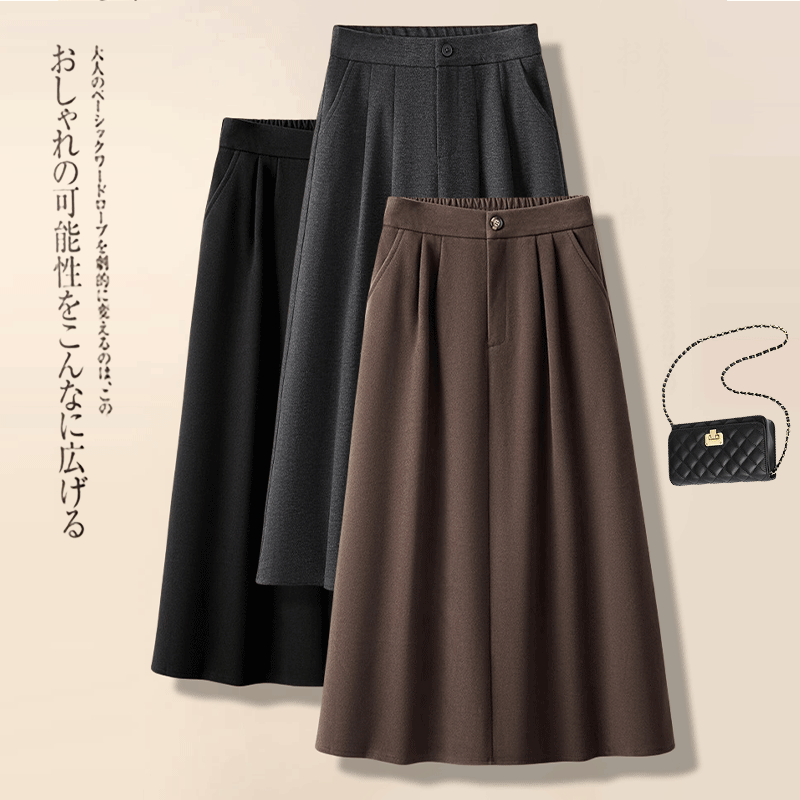 拉夏贝尔a字半身裙女秋冬季2025新款垂感中长伞裙咖色毛呢百褶裙