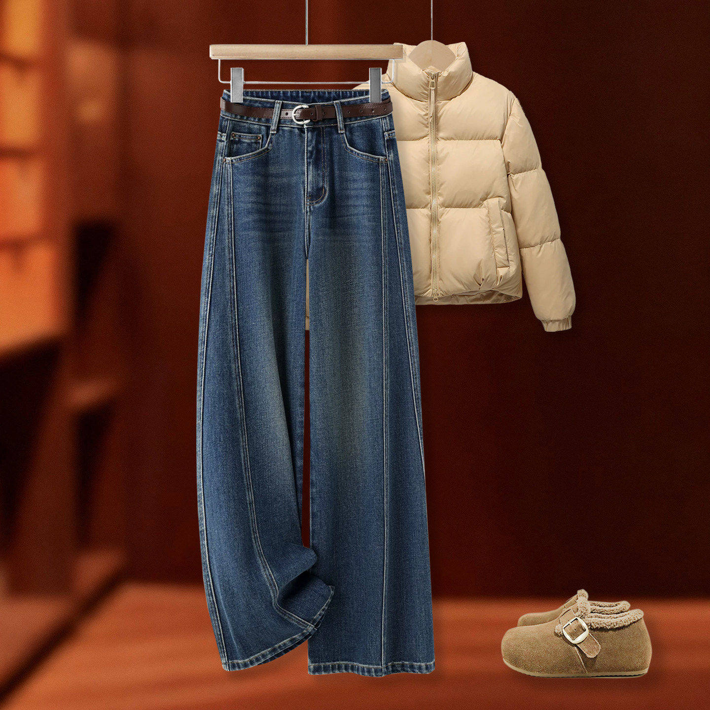 拉夏贝尔高腰牛仔裤秋冬加绒加厚女2025年冬季高腰显瘦窄版阔腿裤,女装/女士精品,大码裤装,淘宝优惠券,粉丝福利购,淘宝优惠卷