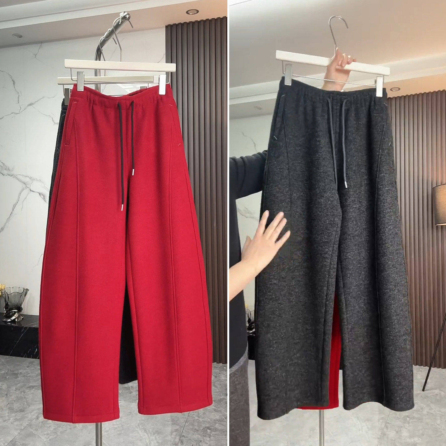 拉夏贝尔弯刀裤女冬季加绒运动裤子2025新款宽松羊毛裤休闲阔腿裤,女装/女士精品,大码裤装,淘宝优惠券,粉丝福利购,淘宝优惠卷