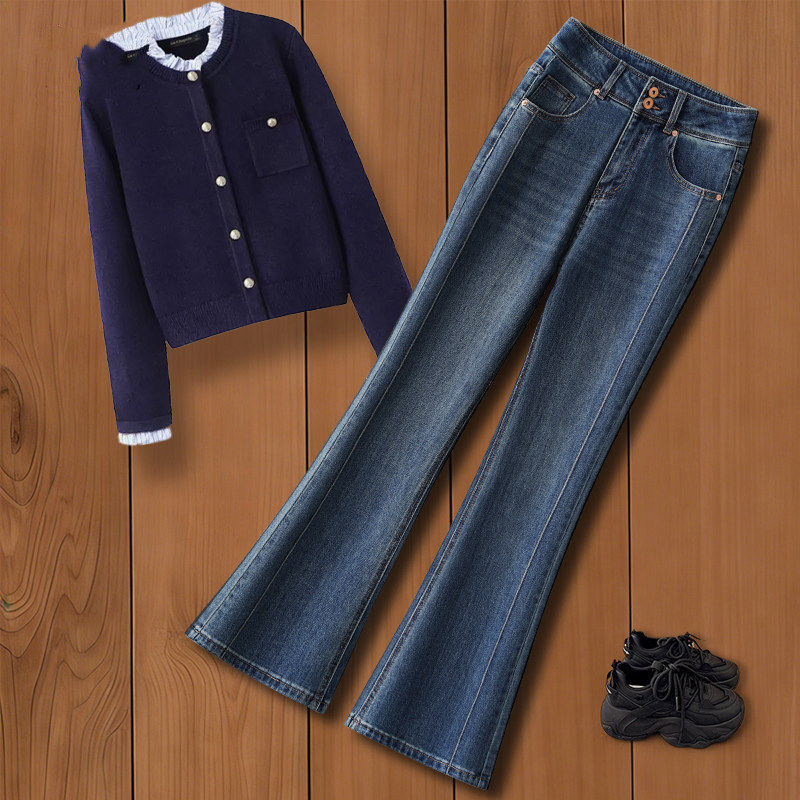 拉夏贝尔蓝色微喇牛仔裤女春季2026新款高腰简约小个子直筒喇叭裤,女装/女士精品,大码裤装,淘宝优惠券,粉丝福利购,淘宝优惠卷