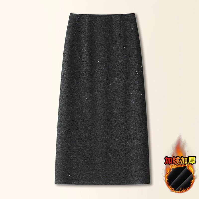 拉夏贝尔灰色亮片半身裙女冬季2025新款高级感加绒加厚毛呢直筒裙,女装/女士精品,大码半身裙,淘宝优惠券,粉丝福利购,淘宝优惠卷