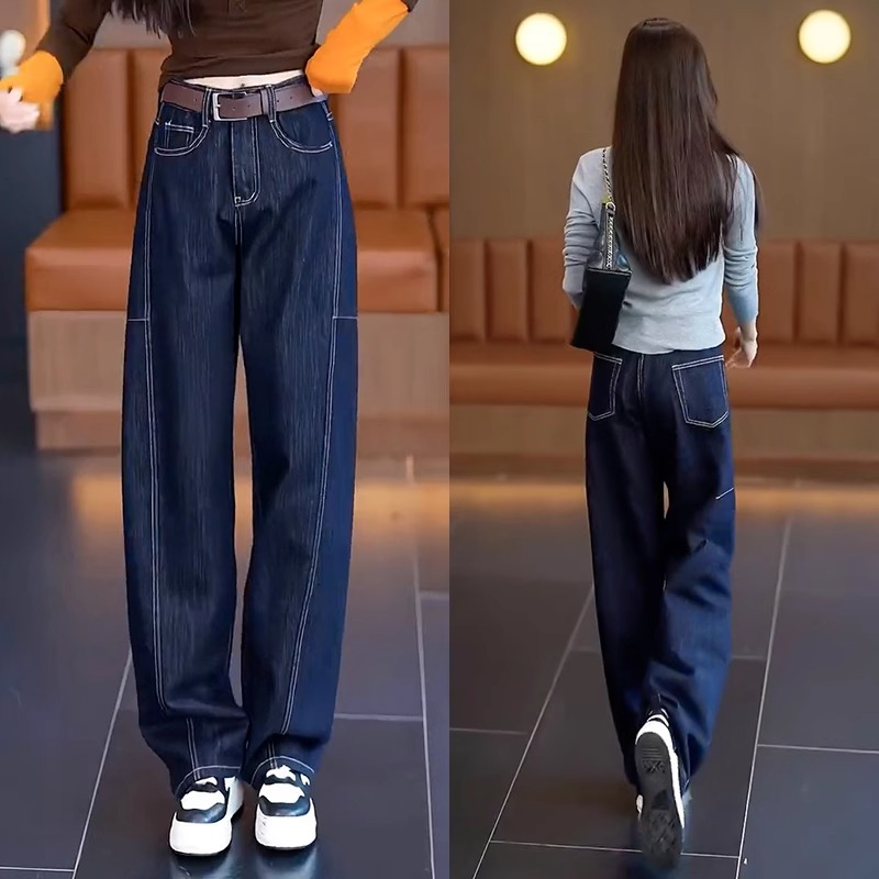 拉夏贝尔今年流行牛仔裤女2025年新款秋春秋高腰镰刀裤阔腿香蕉裤