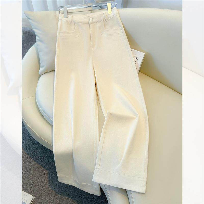 拉夏贝尔米白色阔腿牛仔裤女春秋季2026款小个子身材宽松直筒裤子,女装/女士精品,大码裤装,淘宝优惠券,粉丝福利购,淘宝优惠卷
