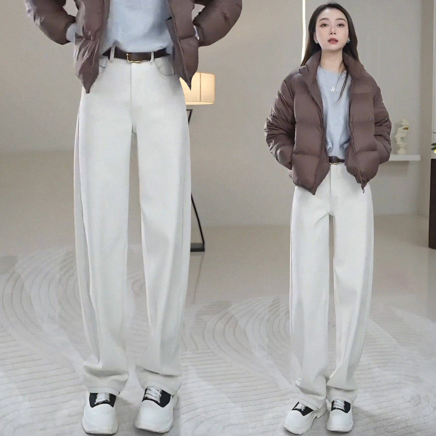 拉夏贝尔加绒加厚牛仔弯刀裤女2025年秋冬季新款高端瓷灰白香蕉裤,女装/女士精品,大码裤装,淘宝优惠券,粉丝福利购,淘宝优惠卷