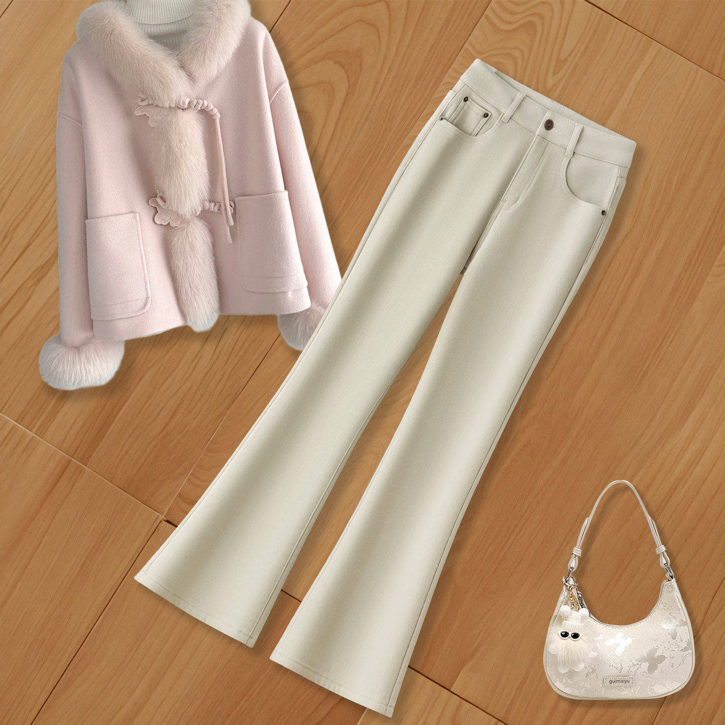 拉夏贝尔浅色牛仔裤女加绒喇叭裤2025新款秋冬季长裤子休闲微喇叭,女装/女士精品,大码裤装,淘宝优惠券,粉丝福利购,淘宝优惠卷