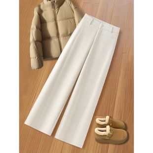 垂坠感显瘦小个子直筒裤 拉夏贝尔米白色毛绒阔腿裤 女秋冬2026新款