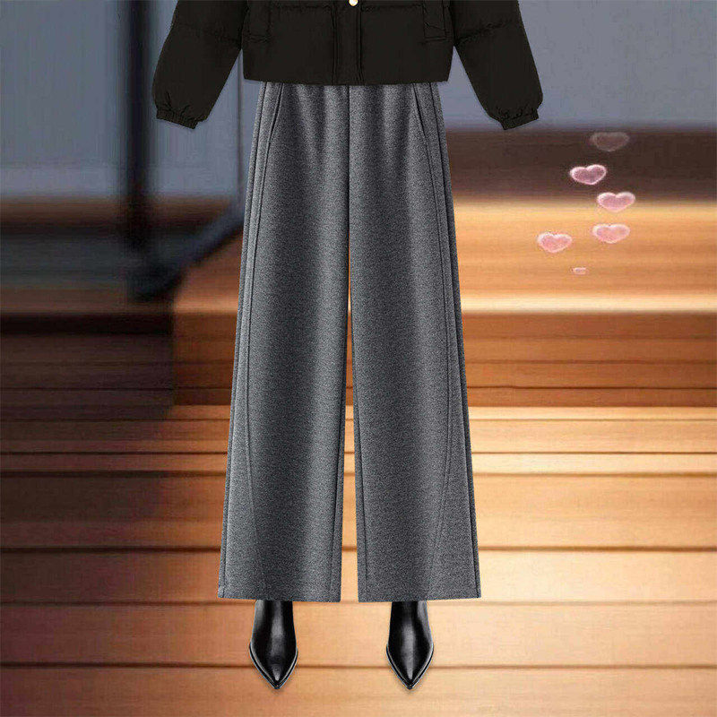 拉夏贝尔咖色羊绒裤子加绒阔腿裤女春季2026新款羊毛呢糯米直筒裤,女装/女士精品,大码裤装,淘宝优惠券,粉丝福利购,淘宝优惠卷