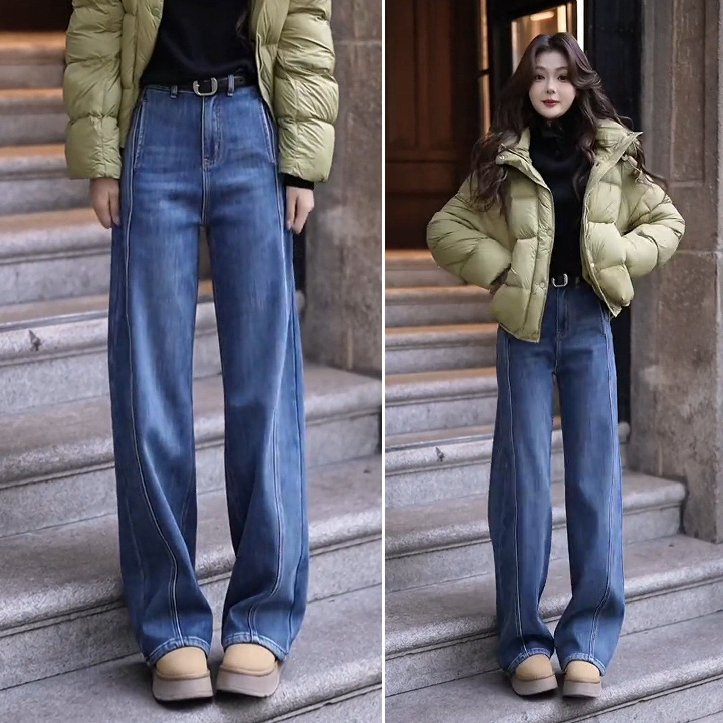 拉夏贝尔设计感加绒牛仔直筒裤女2025冬季新款高腰显瘦窄版阔腿裤,女装/女士精品,大码裤装,淘宝优惠券,粉丝福利购,淘宝优惠卷