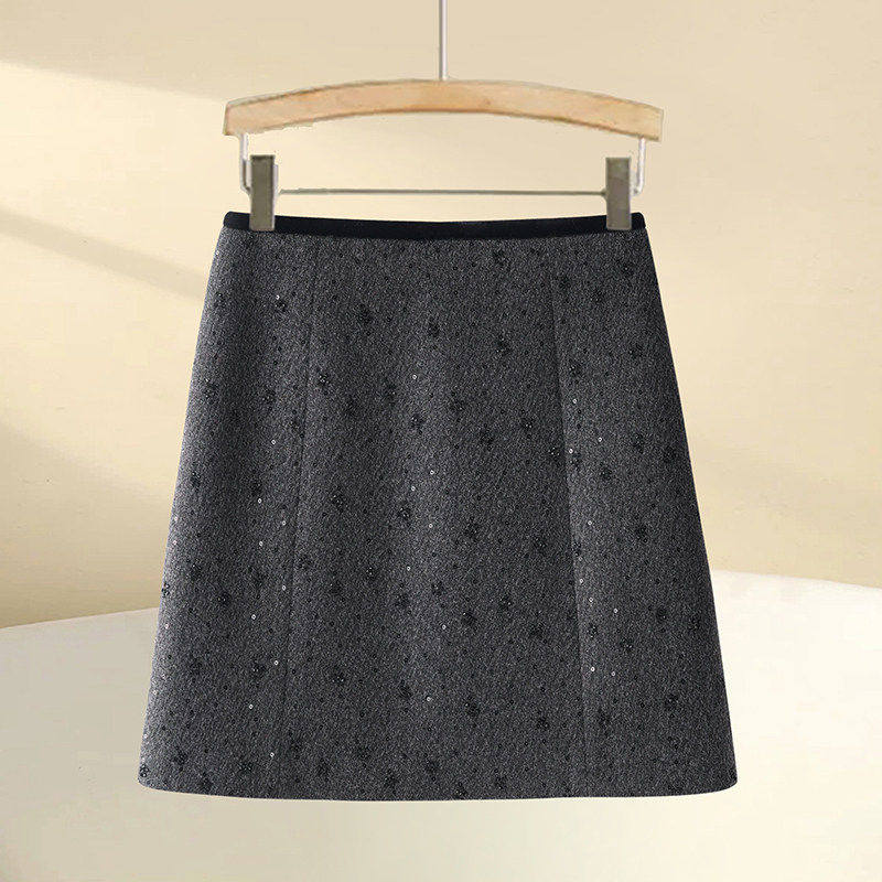 拉夏贝尔高级灰色亮片半身裙女2026春季流行爆款毛呢小香风A字裙,女装/女士精品,半身裙,淘宝优惠券,粉丝福利购,淘宝优惠卷