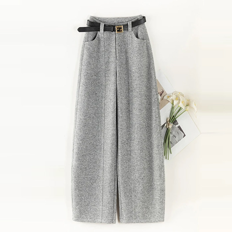 拉夏贝尔醋酸羊毛呢弯刀裤女2025秋冬新款高腰显瘦垂感休闲阔腿裤,女装/女士精品,休闲裤,淘宝优惠券,粉丝福利购,淘宝优惠卷