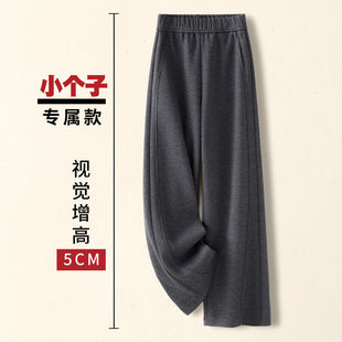 直筒裤 毛呢糯米裤 子 女秋冬2026新款 拉夏贝尔灰色小个子休闲阔腿裤